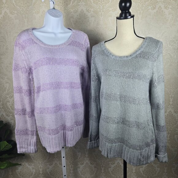 Apt 9 Size XL Bundle of 2 Loose Knit Sweaters Sequin Stripes Round Neck - Picture 1 of 15